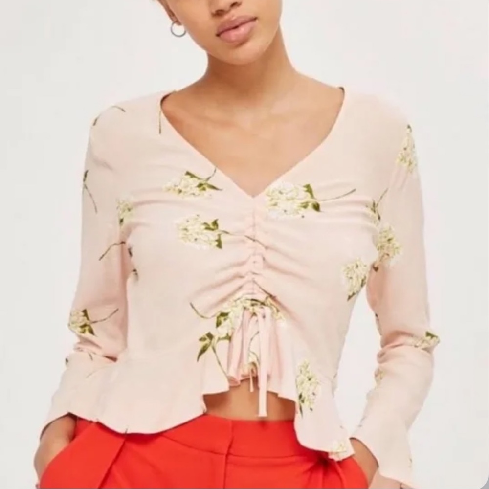 Women’s Topshop Light Pink Floral Long Sleeve Top Size 6